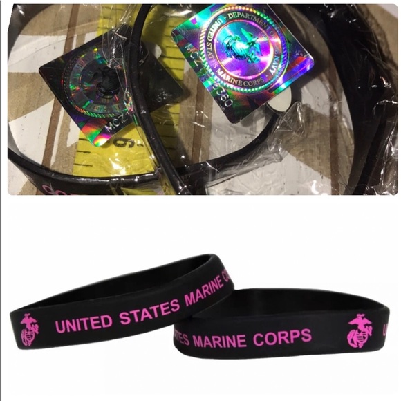 2 United States Marine Corps Bracelets Black/Pink - Picture 1 of 6